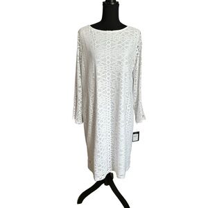 Marina Women's White Lace Bell Sleeve Lined Dress Size 16 NWT